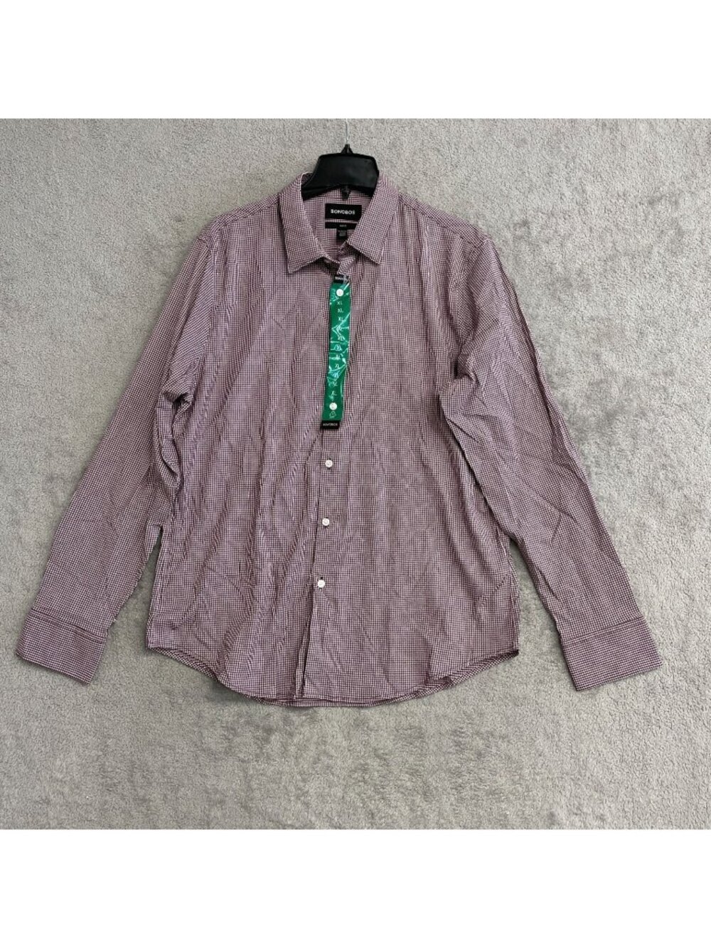 Bonobos Men's XL Slim Fit Burgundy Gingham Long Sleeve Tech Shirt N1352
